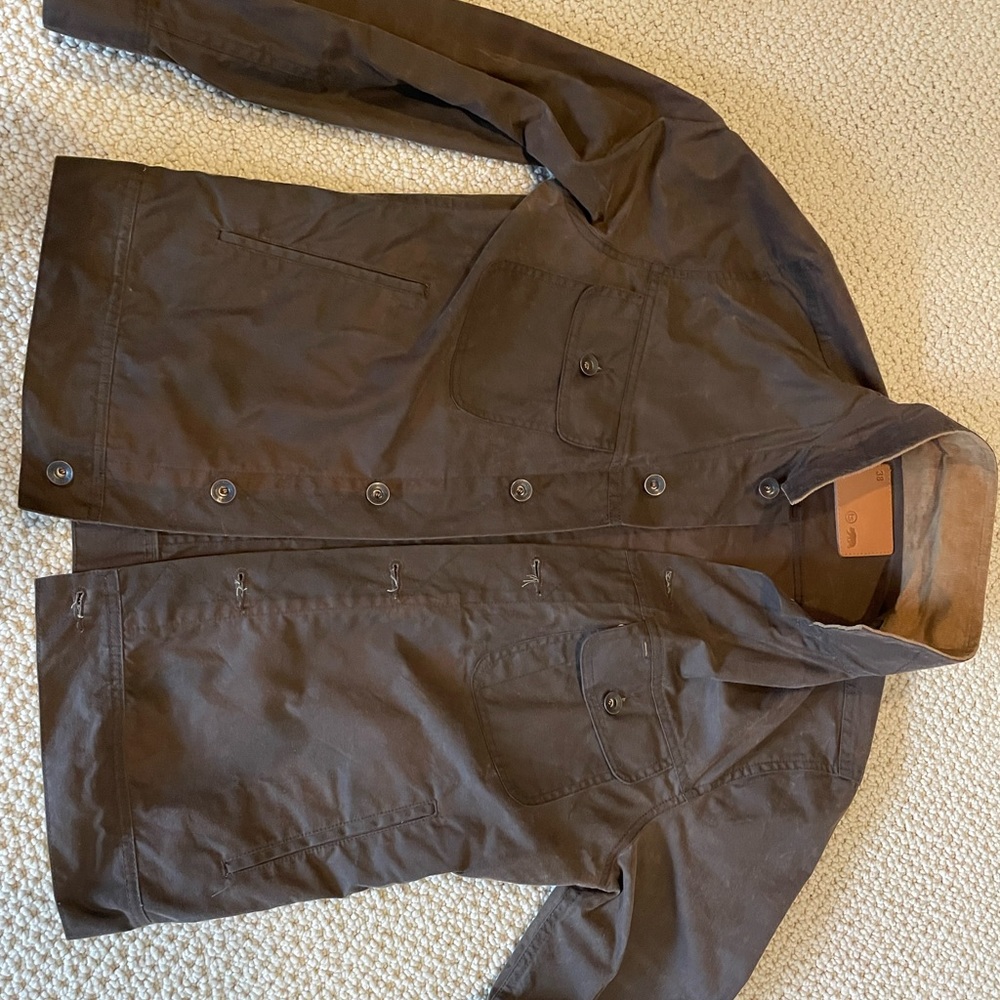Awesome Taylor Stitch waxed canvas jacket. Halley Stevensons collab.